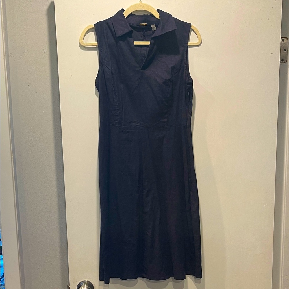 NWT - Tahari Linen Blend Navy Sleeveless Dress- Size 4 - Side Zipper